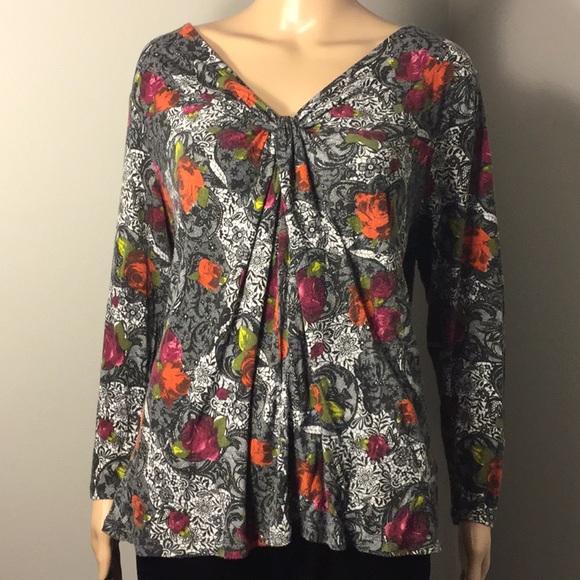 FEVER MULTICOLOR STRETCHY FLORAL TOP/TUNIC - Picture 1 of 8